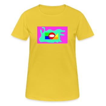 Néon en collage géométrique de blocs de couleur - T-shirt respirant Femme - jaune soleil - Devant - AI Model Female 172 dark (172cm)