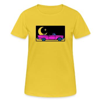 Graphisme décapotable rétro des années 80 - T-shirt respirant Femme - jaune soleil - Devant - AI Model Female 172 dark (172cm)