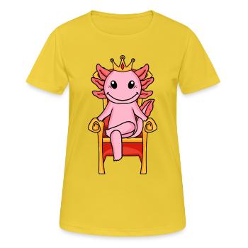 Axolotl König auf Thron - Frauen T-Shirt atmungsaktiv - Sonnengelb - Vorne - AI Model Female 172 dark (172cm)