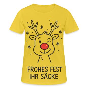 Frohes Fest ihr Säcke Rentier Rudolph - Frauen T-Shirt atmungsaktiv - Sonnengelb - Vorne - AI Model Female 172 dark (172cm)