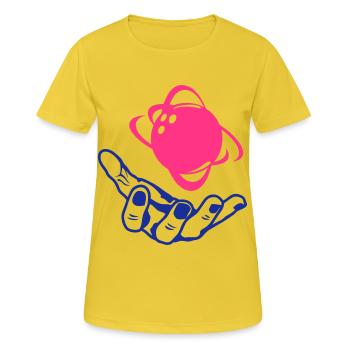 Bowlingkugel mit offener Hand - Frauen T-Shirt atmungsaktiv - Sonnengelb - Vorne - AI Model Female 172 dark (172cm)