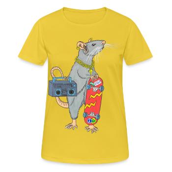 Skater Ratte Hip Hop Rap Skaterratte - Frauen T-Shirt atmungsaktiv - Sonnengelb - Vorne - AI Model Female 172 dark (172cm)