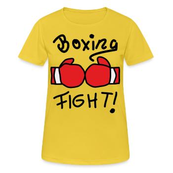 Kraft und Disziplin Boxhandschuhe - Frauen T-Shirt atmungsaktiv - Sonnengelb - Vorne - AI Model Female 172 dark (172cm)