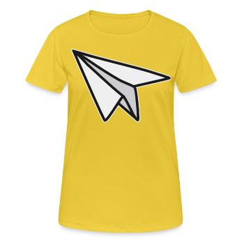 Leichtigkeit und Freiheit Papierflieger - Frauen T-Shirt atmungsaktiv - Sonnengelb - Vorne - AI Model Female 172 dark (172cm)