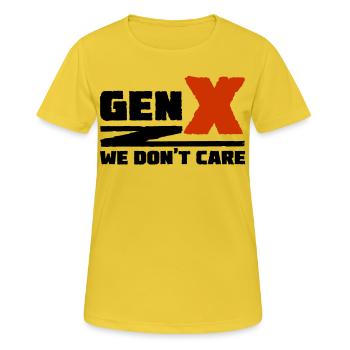 Generation X - Es ist uns egal - Frauen T-Shirt atmungsaktiv - Sonnengelb - Vorne - AI Model Female 172 dark (172cm)