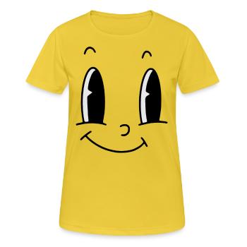 Lustiges Gesicht großen Augen - Frauen T-Shirt atmungsaktiv - Sonnengelb - Vorne - AI Model Female 172 dark (172cm)