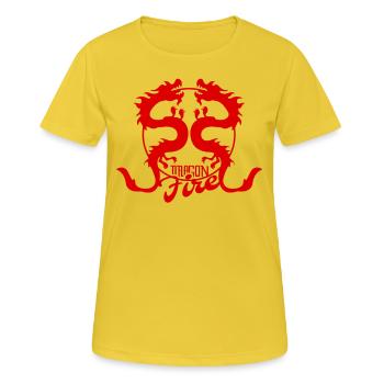 Kampfkunst Fantasie Drachenfeuer. China Drachen - Frauen T-Shirt atmungsaktiv - Sonnengelb - Vorne - AI Model Female 172 dark (172cm)