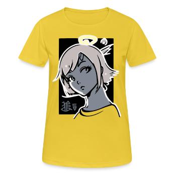 Engel Mädchen mit Heiligenschein - Frauen T-Shirt atmungsaktiv - Sonnengelb - Vorne - AI Model Female 172 dark (172cm)