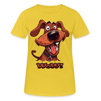 Wau Wow lustiger Cartoon Hund - Frauen T-Shirt atmungsaktiv - Sonnengelb - Vorne - AI Model Female 172 dark (172cm)