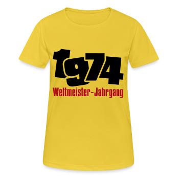 1974 champion du monde de cru, 2 couleurs - T-shirt respirant Femme - jaune soleil - Devant - AI Model Female 172 dark (172cm)