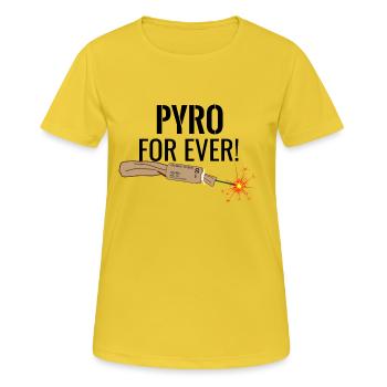 Pyro For Ever Noir - T-shirt respirant Femme - jaune soleil - Devant - AI Model Female 172 dark (172cm)