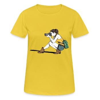 camera photographer fotograf kamera foto photo3 - Frauen T-Shirt atmungsaktiv - Sonnengelb - Vorne - AI Model Female 172 dark (172cm)