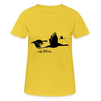 Vogelschwarm - Frauen T-Shirt atmungsaktiv - Sonnengelb - Vorne - AI Model Female 172 dark (172cm)