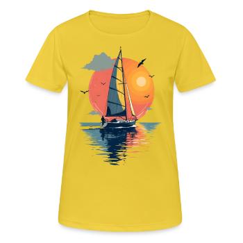 Voilier avant le coucher du soleil - T-shirt respirant Femme - jaune soleil - Devant - AI Model Female 172 dark (172cm)