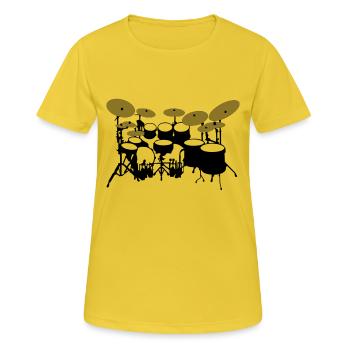 große Trommel-Kit - Frauen T-Shirt atmungsaktiv - Sonnengelb - Vorne - AI Model Female 172 dark (172cm)