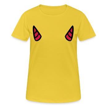 Teufelshörner teuflisch Teufel devil horn evil - Frauen T-Shirt atmungsaktiv - Sonnengelb - Vorne - AI Model Female 172 dark (172cm)
