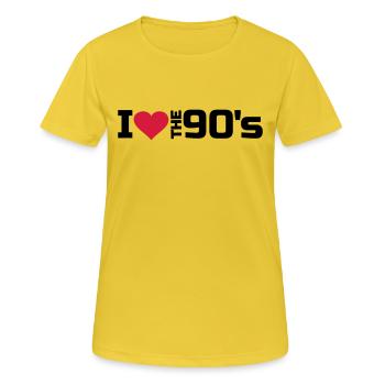 90er Jahre Fan I love the 90's Herz 90s Musik - Frauen T-Shirt atmungsaktiv - Sonnengelb - Vorne - AI Model Female 172 dark (172cm)
