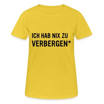 Ich hab nix zu verbergen - gib deinen Text ein - Frauen T-Shirt atmungsaktiv - Sonnengelb - Vorne - AI Model Female 172 dark (172cm)