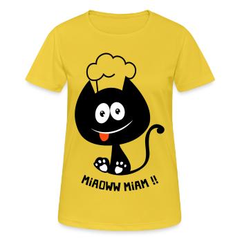 Chat gourmand ! Humour de chat toque cuisinier - T-shirt respirant Femme - jaune soleil - Devant - AI Model Female 172 dark (172cm)