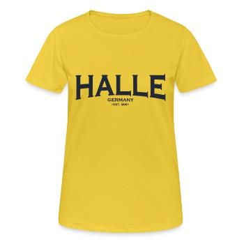 Halle - Frauen T-Shirt atmungsaktiv - Sonnengelb - Vorne - AI Model Female 172 dark (172cm)