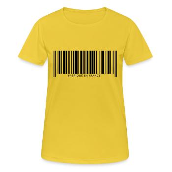 Code barre fabriqué en france - T-shirt respirant Femme - jaune soleil - Devant - AI Model Female 172 dark (172cm)