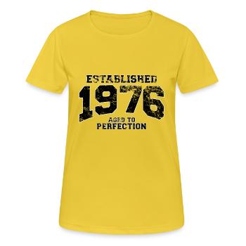 established 1976 - aged to perfection - Frauen T-Shirt atmungsaktiv - Sonnengelb - Vorne - AI Model Female 172 dark (172cm)