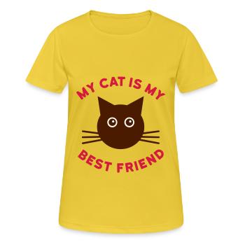 Mon chat est mon meilleur ami (chat visage) - T-shirt respirant Femme - jaune soleil - Devant - AI Model Female 172 dark (172cm)