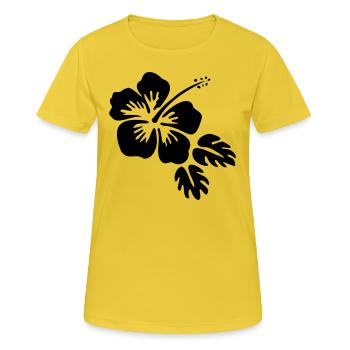 Hibiscus fleur fleur Blossom fleur fleur - T-shirt respirant Femme - jaune soleil - Devant - AI Model Female 172 dark (172cm)