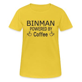 Binman Powered By Coffee - Frauen T-Shirt atmungsaktiv - Sonnengelb - Vorne - AI Model Female 172 dark (172cm)