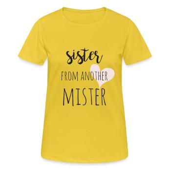 Sister from another Mister - Frauen T-Shirt atmungsaktiv - Sonnengelb - Vorne - AI Model Female 172 dark (172cm)