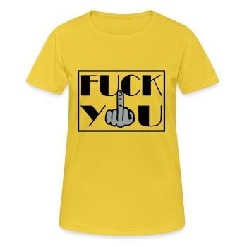 Fuck You Fick Dich Mittelfinger - Frauen T-Shirt atmungsaktiv - Sonnengelb - Vorne - AI Model Female 172 dark (172cm)