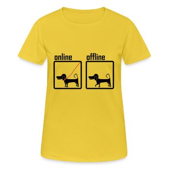 online / offline (Hund) - Frauen T-Shirt atmungsaktiv - Sonnengelb - Vorne - AI Model Female 172 dark (172cm)