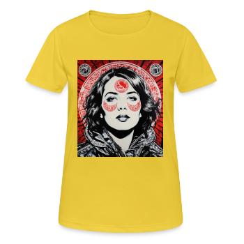 Portrait street art - T-shirt respirant Femme - jaune soleil - Devant - AI Model Female 172 dark (172cm)