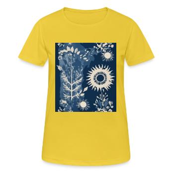 Composition végétale abstraite - T-shirt respirant Femme - jaune soleil - Devant - AI Model Female 172 dark (172cm)