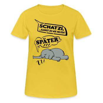 Schatzi kannst du mir helfen Elefant Help me - Frauen T-Shirt atmungsaktiv - Sonnengelb - Vorne - AI Model Female 172 dark (172cm)