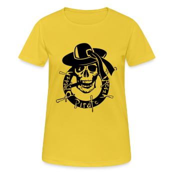 Breizh Piratenkopf des Todeskranichschädels - Frauen T-Shirt atmungsaktiv - Sonnengelb - Vorne - AI Model Female 172 dark (172cm)