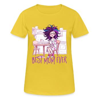 Caricature of a woman - Best Mom ever 2 - Frauen T-Shirt atmungsaktiv - Sonnengelb - Vorne - AI Model Female 172 dark (172cm)