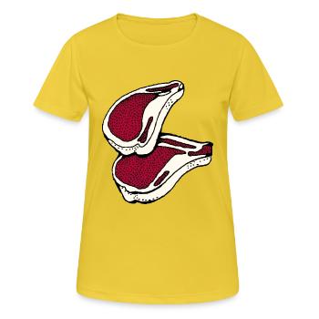 barbecue grill barbecue hamburger bacon bifteck sauver - T-shirt respirant Femme - jaune soleil - Devant - AI Model Female 172 dark (172cm)