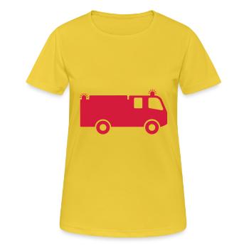 CAMION DE POMPIERS - MOTEUR DE SECOURS - POMPIER - T-shirt respirant Femme - jaune soleil - Devant - AI Model Female 172 dark (172cm)