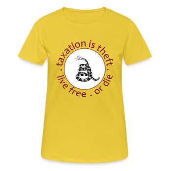 live free or die - Frauen T-Shirt atmungsaktiv - Sonnengelb - Vorne - AI Model Female 172 dark (172cm)