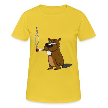 Biber joint kiffen witzig drogen Holz Damm Wasser - Frauen T-Shirt atmungsaktiv - Sonnengelb - Vorne - AI Model Female 172 dark (172cm)