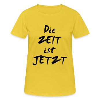 die Zeit ist jetzt - Frauen T-Shirt atmungsaktiv - Sonnengelb - Vorne - AI Model Female 172 dark (172cm)