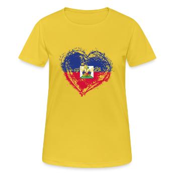 PAYS CADEAU ROOTS AMOUR Haïti - T-shirt respirant Femme - jaune soleil - Devant - AI Model Female 172 dark (172cm)