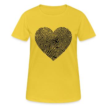 Herz aus einem Fingerabdruck - Frauen T-Shirt atmungsaktiv - Sonnengelb - Vorne - AI Model Female 172 dark (172cm)