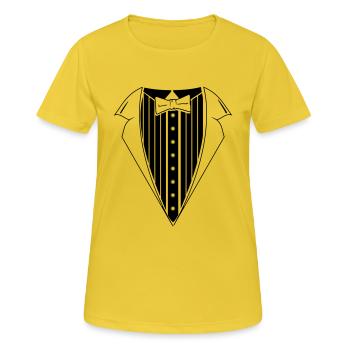 Anzug mit Fliege - Frauen T-Shirt atmungsaktiv - Sonnengelb - Vorne - AI Model Female 172 dark (172cm)