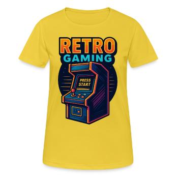 Arcade Retro Gaming - Frauen T-Shirt atmungsaktiv - Sonnengelb - Vorne - AI Model Female 172 dark (172cm)