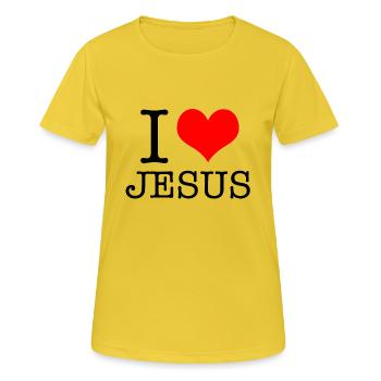 J'AIME Jésus - T-shirt respirant Femme - jaune soleil - Devant - AI Model Female 172 dark (172cm)