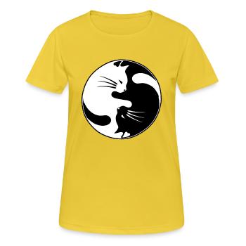 Yin yang chat - T-shirt respirant Femme - jaune soleil - Devant - AI Model Female 172 dark (172cm)