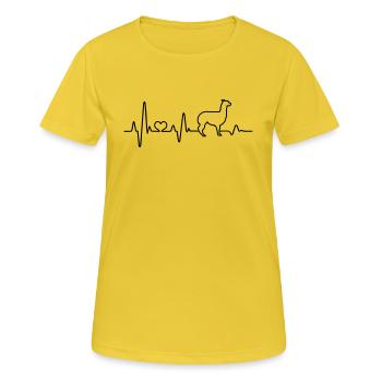 Alpaga Heartbeat Alpaga élevage J’adore les alpagas - T-shirt respirant Femme - jaune soleil - Devant - AI Model Female 172 dark (172cm)