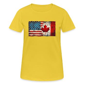 USA Kanada Freundschaft Flagge Nordamerika - Frauen T-Shirt atmungsaktiv - Sonnengelb - Vorne - AI Model Female 172 dark (172cm)